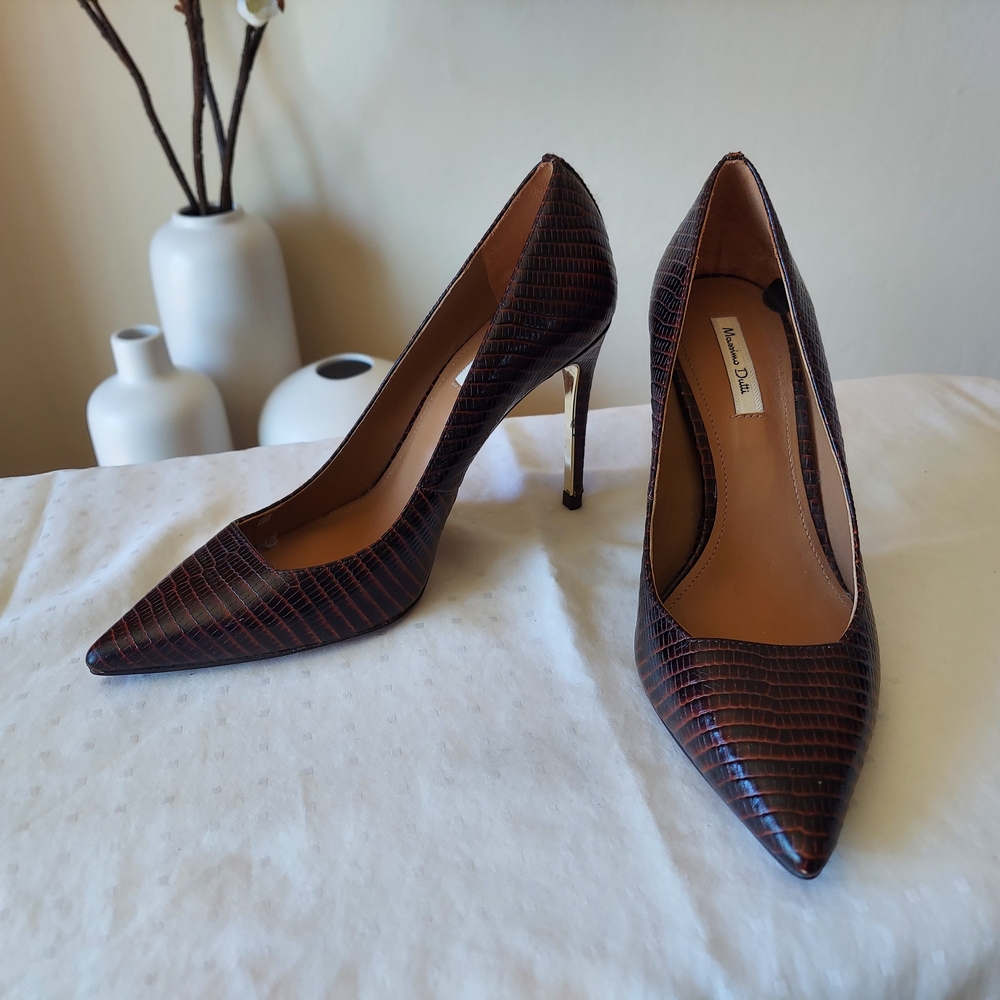 Massimo Dutti Brown Stiletto Heels with Quilted Design